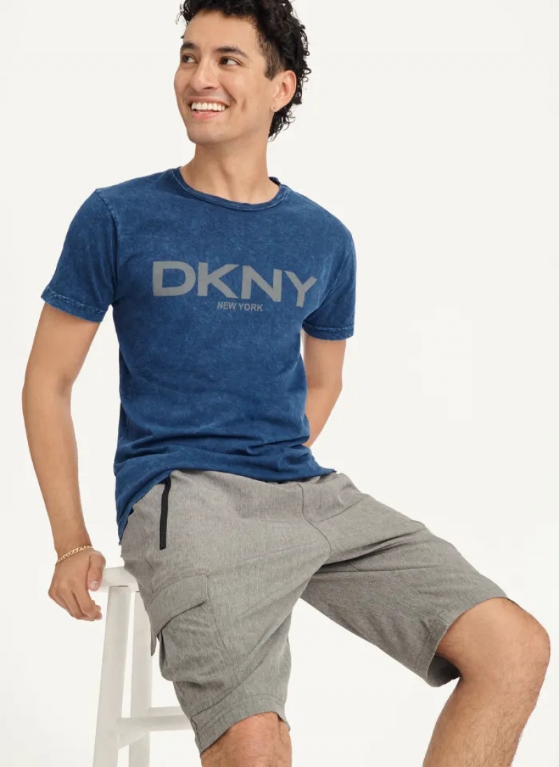Dark Blue Men's Dkny Mineral Wash T Shirts | 815RWTIFV