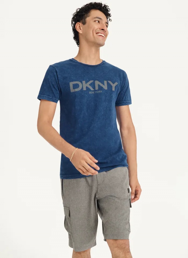 Dark Blue Men\'s Dkny Mineral Wash T Shirts | 815RWTIFV