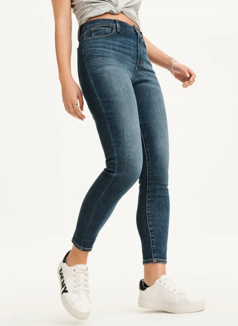Deep Indigo Women's Dkny High Rise Skinny Jeans | 985HWRIOZ
