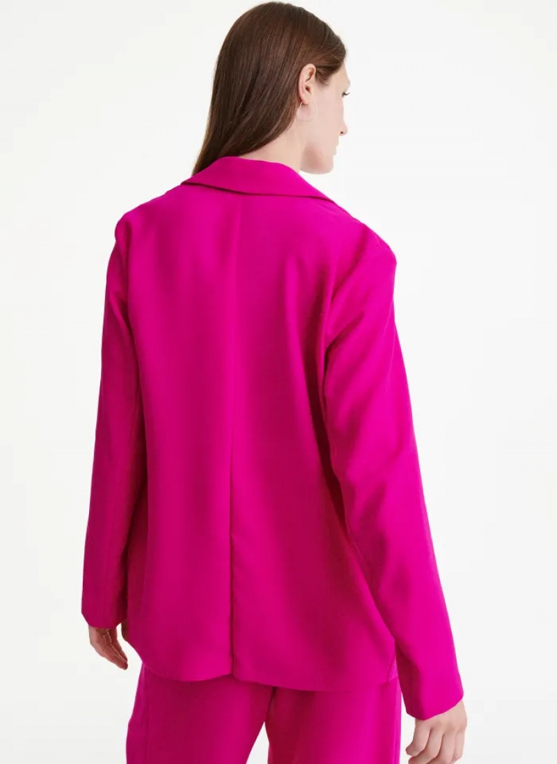 Electric Fuschia Women's Dkny Long Sleeve 2 Pocket Satin Blazer | 103FUNRHL