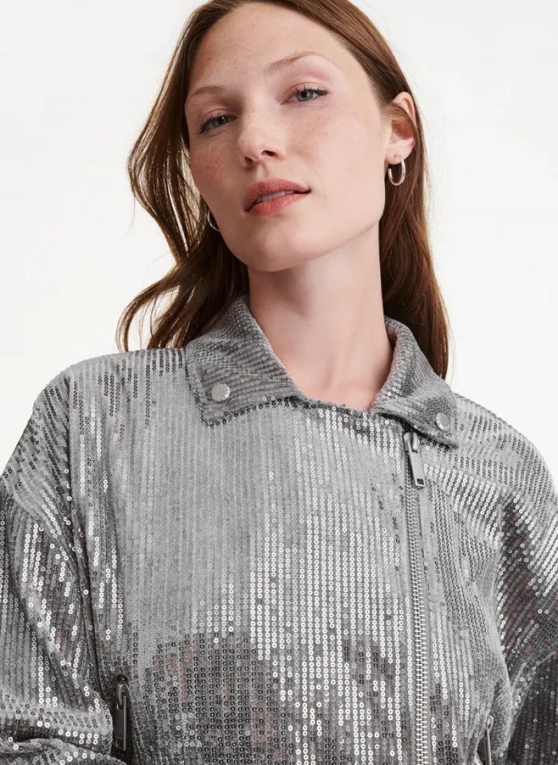 Galaxy Women's Dkny Cropped Sequin Moto Jacket | 401MOVIKW