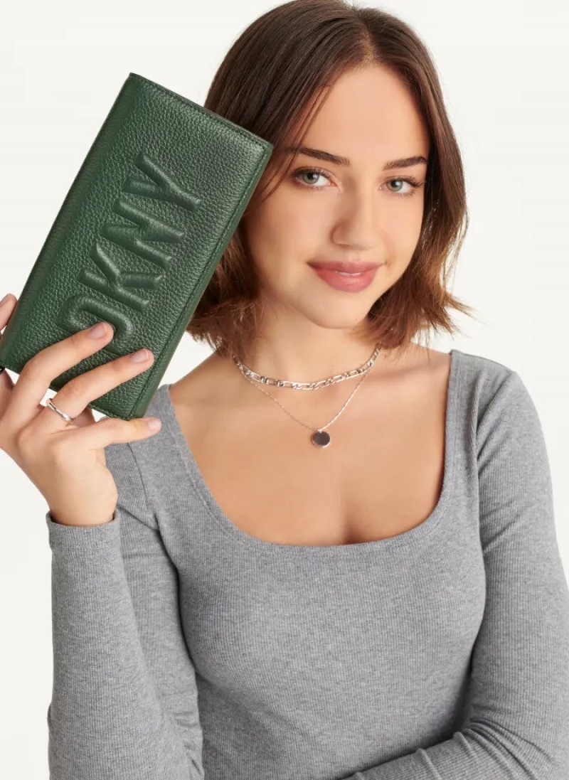 Gianni Green Women's Dkny Continental Raised Logo Wallet | 941CGQNTJ