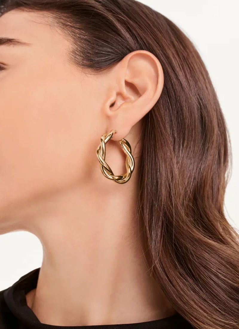 Gold Accessories Dkny Chunky Twist Hoop Earrings | 074KCFDQH