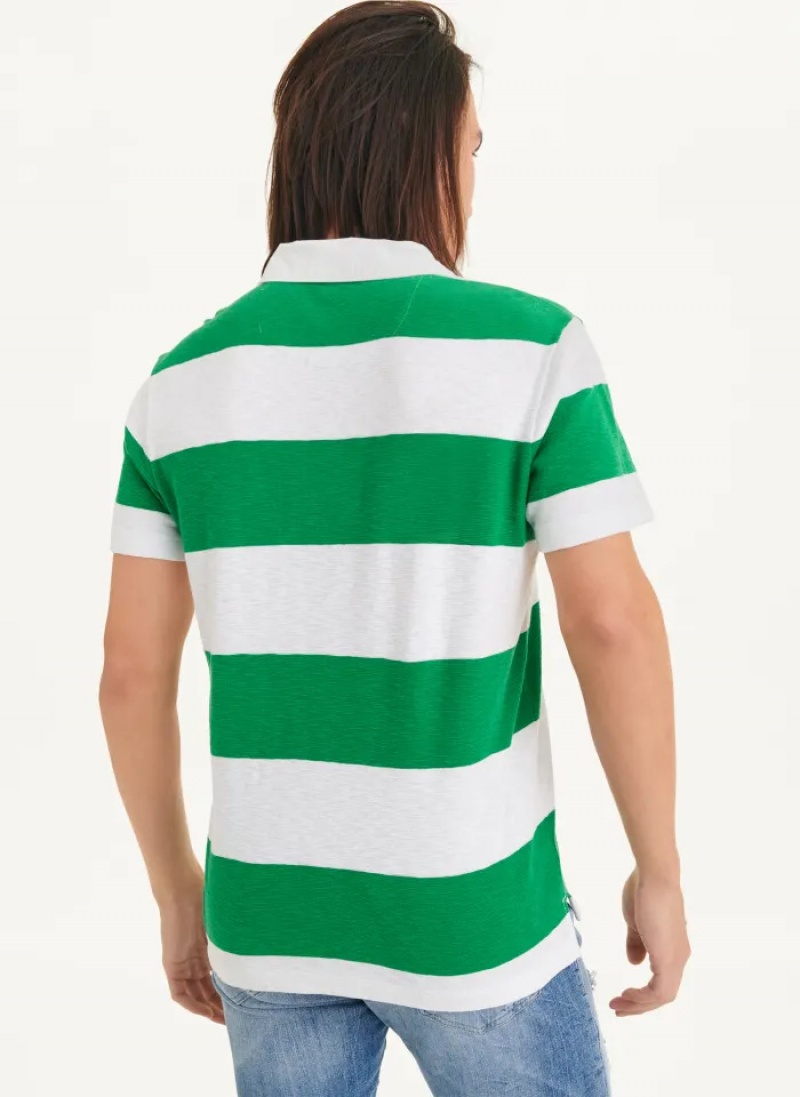 Green Men's Dkny Rugby Stripe Polo Shirts | 524IPTOJW