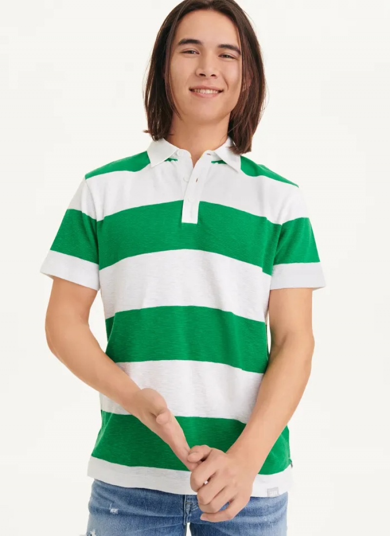 Green Men\'s Dkny Rugby Stripe Polo Shirts | 524IPTOJW