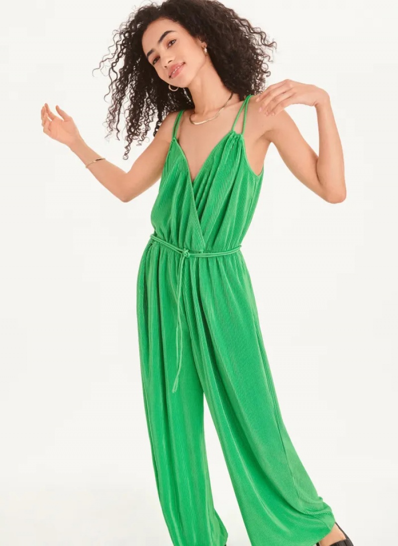 Green Women\'s Dkny Belted All-In-One Jumpsuit | 235EVDPHF