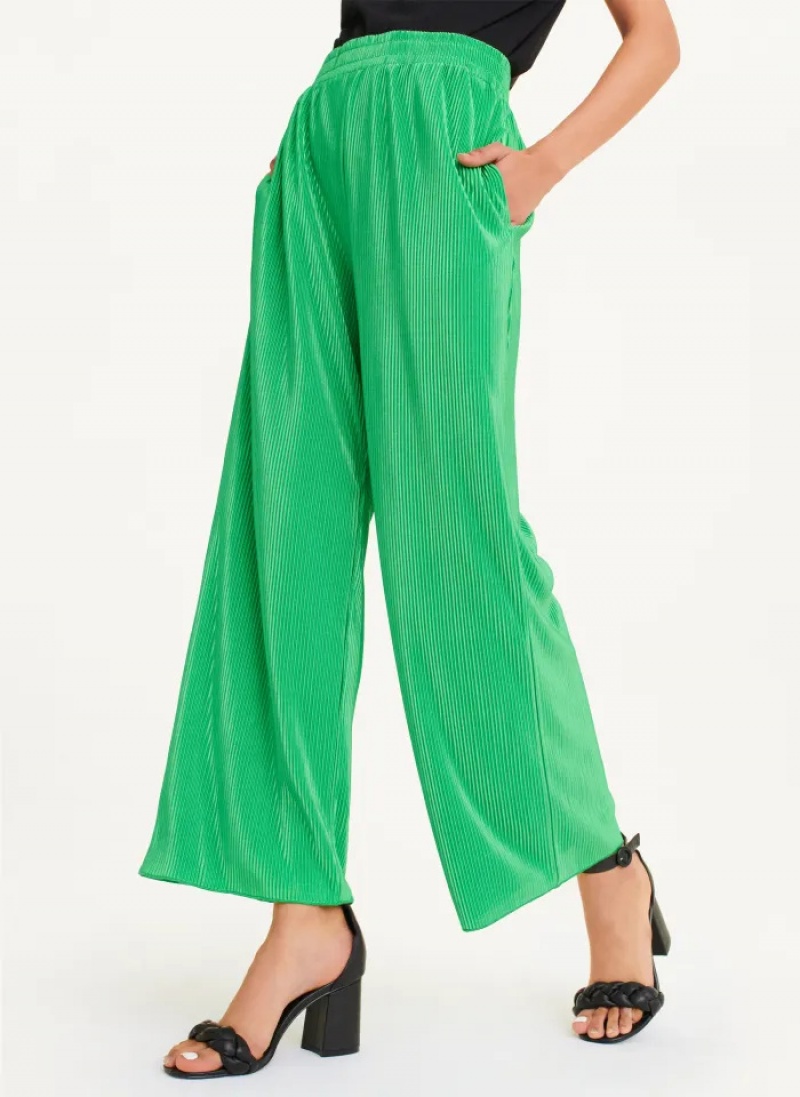 Green Women\'s Dkny High Waisted Pleated Flare Pants | 346RMBVWZ