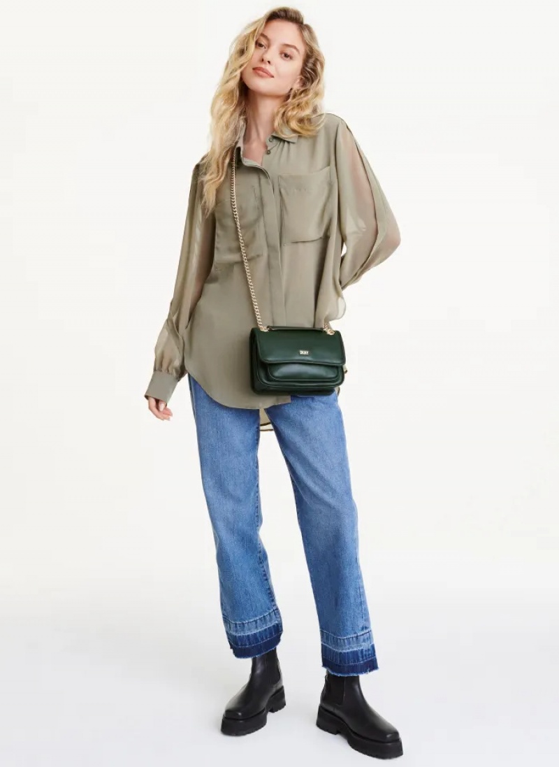 Green Women's Dkny Porter Flap Crossbody Bags | 658SRFKYA