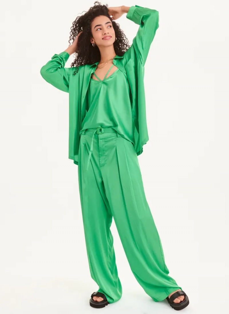 Green Women's Dkny Relaxed Shirts | 820VLGJAR