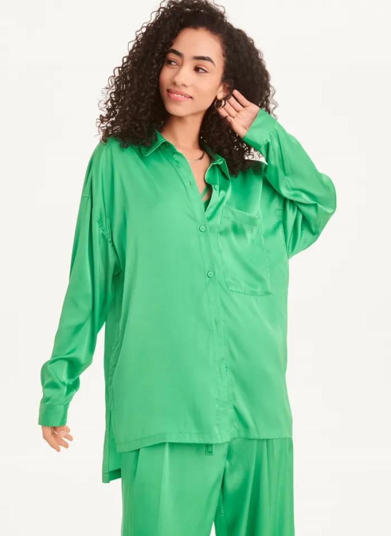 Green Women\'s Dkny Relaxed Shirts | 820VLGJAR