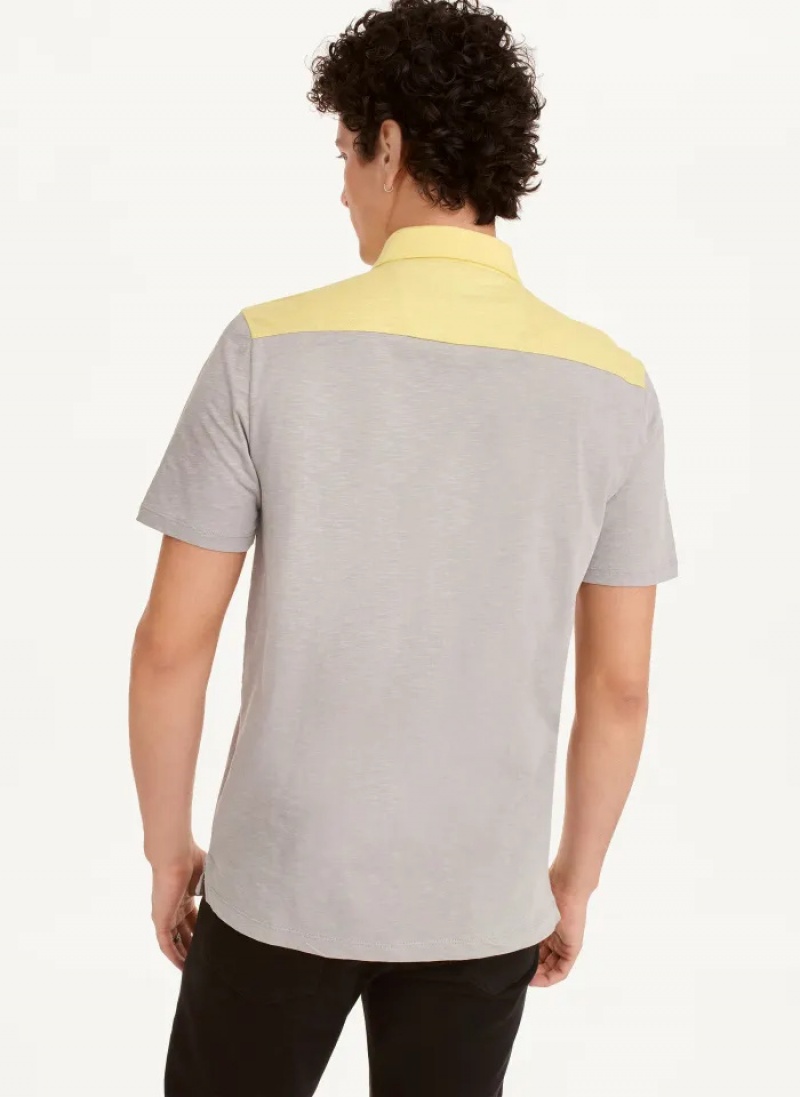 Grey/Yellow Men's Dkny Slub Jersey Colorblock Polo Shirts | 290QOGUXN