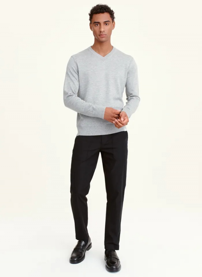 Grey Men's Dkny Basic V Neck Sweaters | 136HUXSMB