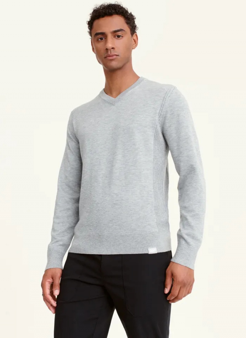 Grey Men\'s Dkny Basic V Neck Sweaters | 136HUXSMB