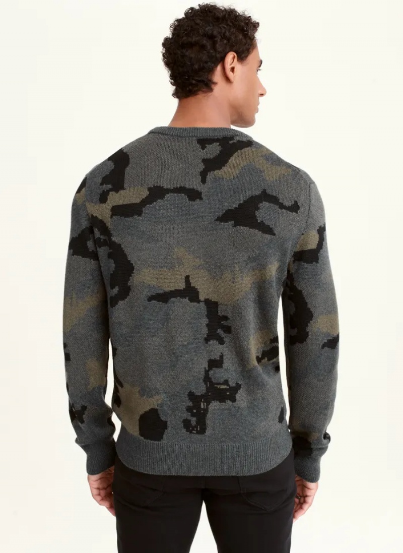 Grey Men's Dkny Camo Crew Sweaters | 419VUZPIK