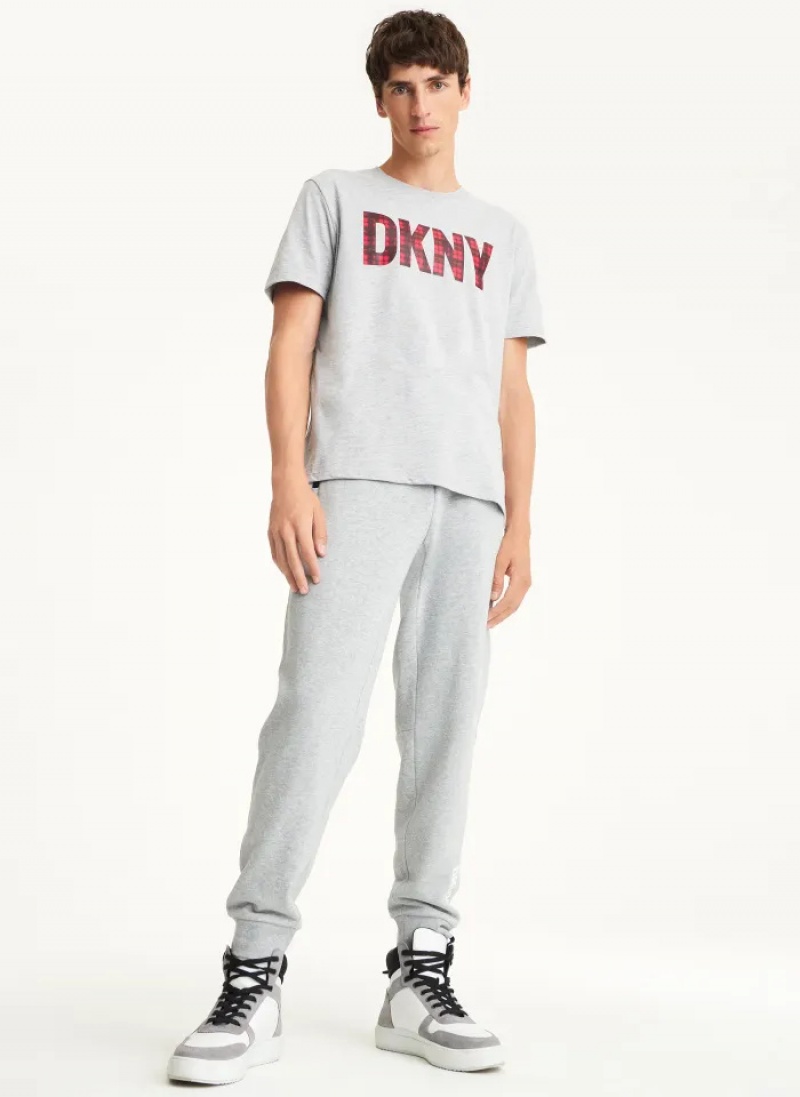 Grey Men's Dkny Celebrate Plaid Logo T Shirts | 479WOMNDT