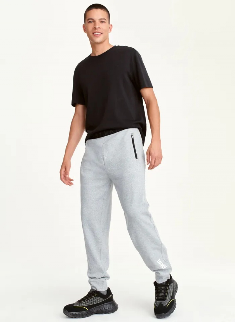 Grey Men's Dkny Fleece Logo Waistband Pants | 529GXIQJR