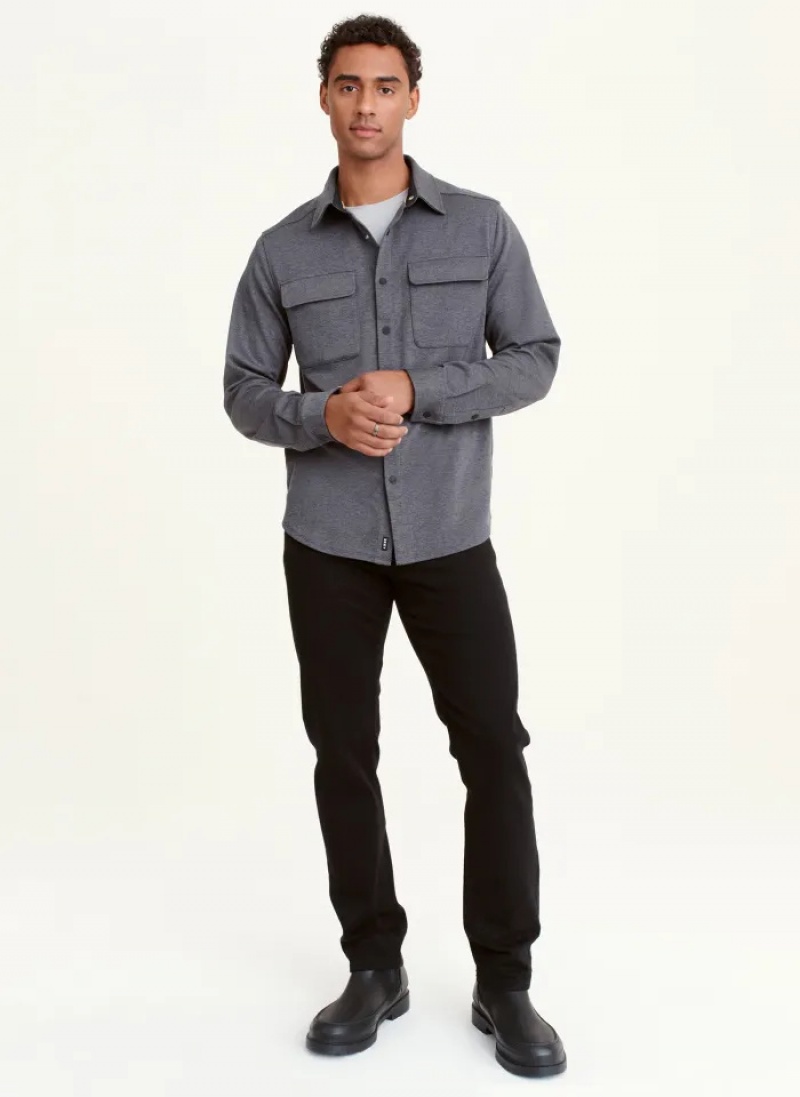 Grey Men's Dkny Long Sleeve Smart Knit Shirts | 768GUBIQT