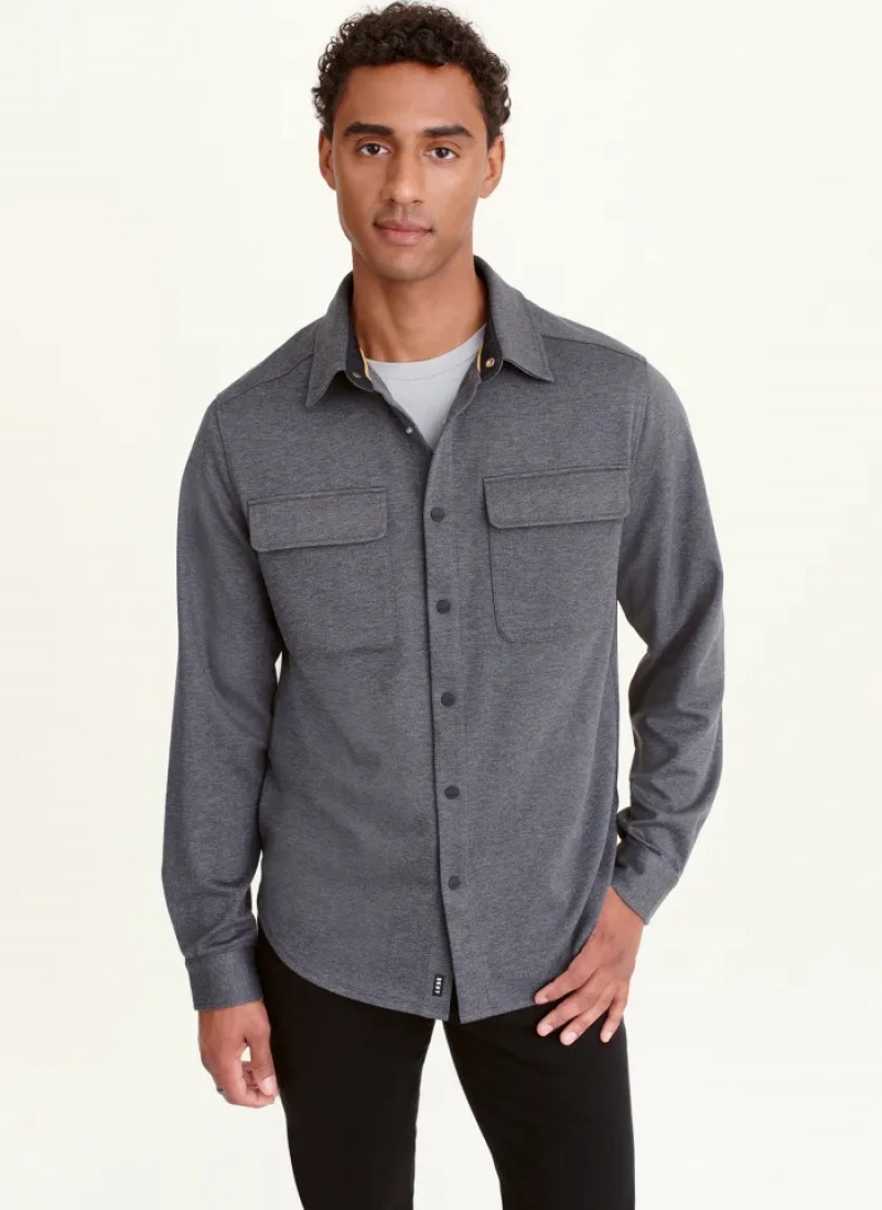 Grey Men\'s Dkny Long Sleeve Smart Knit Shirts | 768GUBIQT
