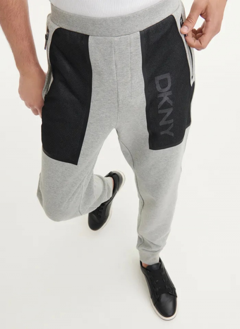 Grey Men's Dkny Mesh Pocket Logo Pants | 394WQGONE