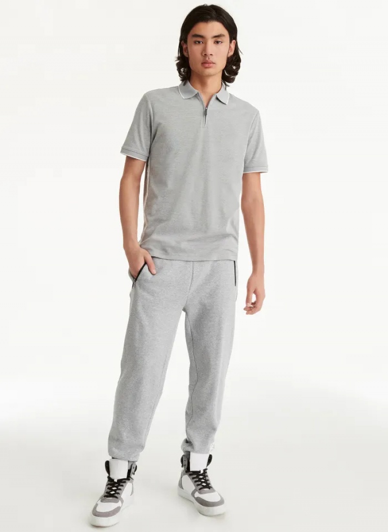 Grey Men's Dkny Quarter Zip Sport Polo Shirts | 461PTHWFX