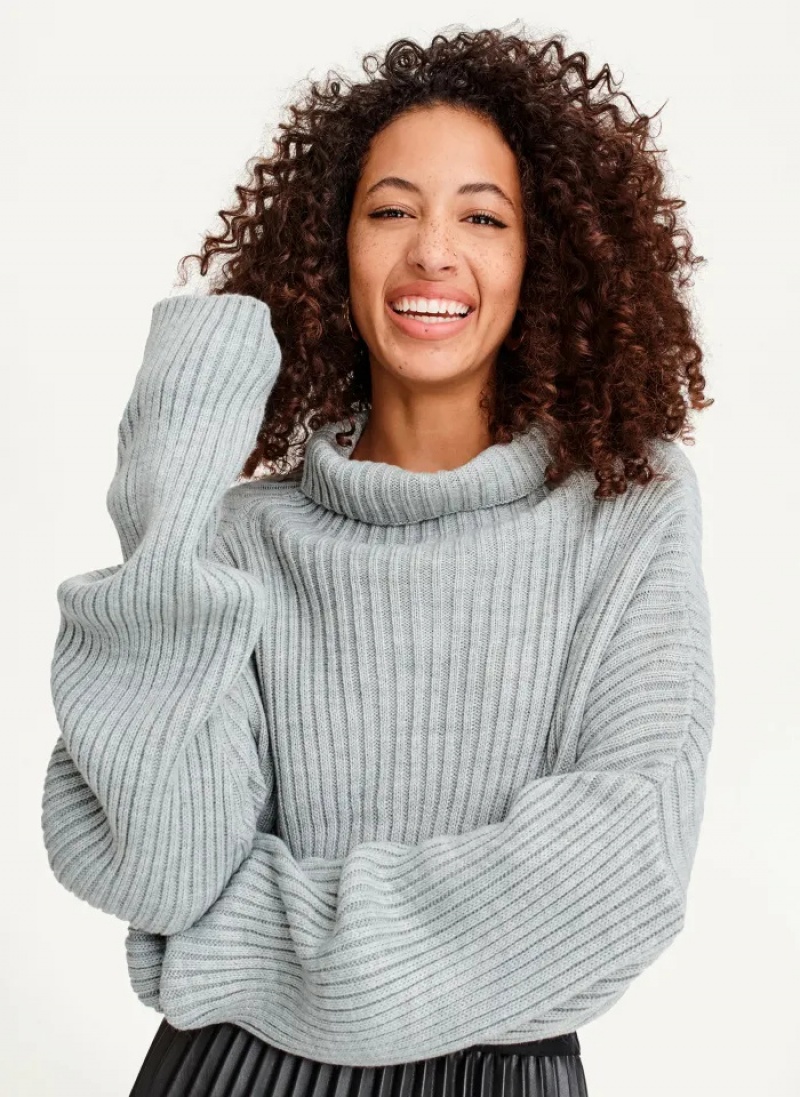 Grey Women's Dkny Cropped Turtleneck Sweaters | 291YAQTUB
