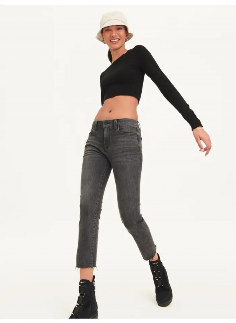 Grey Women's Dkny Foundation Slim Stright Crop Jeans | 065UMGYTE
