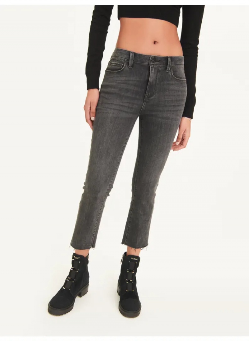 Grey Women\'s Dkny Foundation Slim Stright Crop Jeans | 065UMGYTE