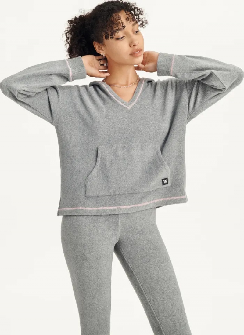 Grey Women\'s Dkny Long Sleeve Hooded Top And Legging Set | 419IXEQMJ