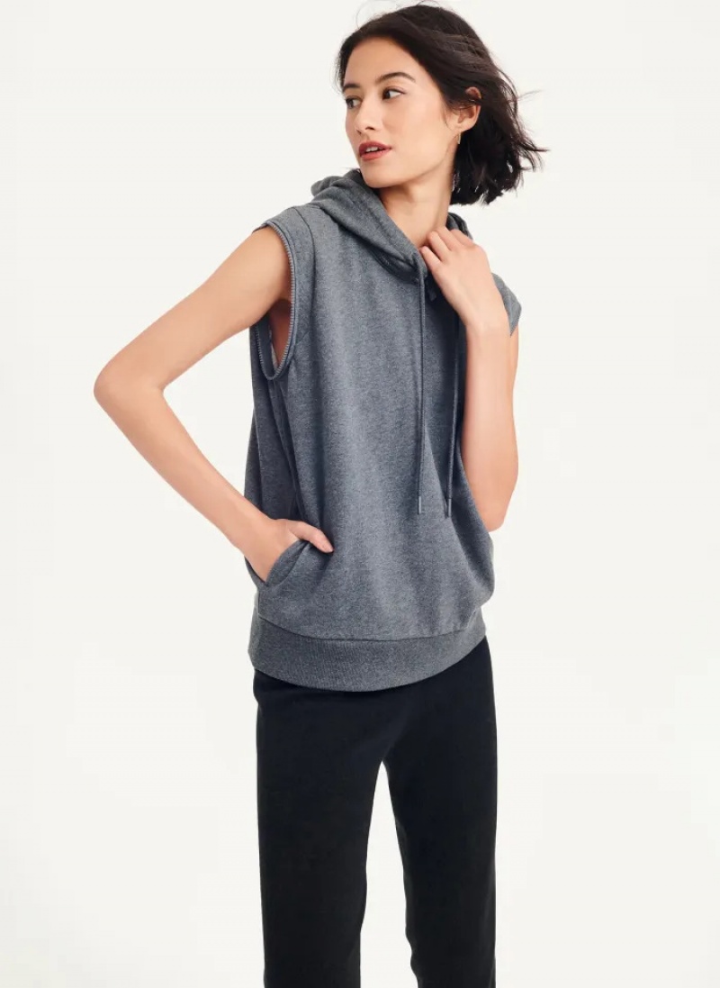 Grey Women's Dkny Long Sleeve Zipper Shoulder Sweatshirts | 987ZUVTYS