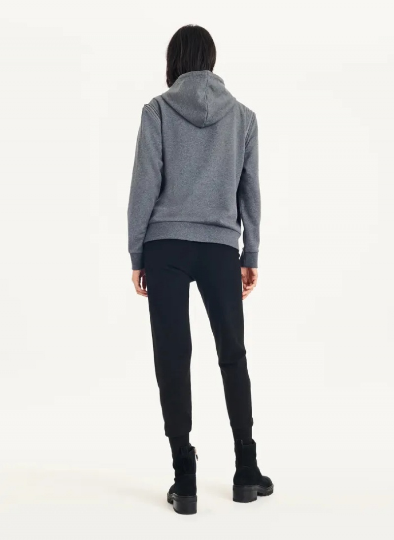 Grey Women's Dkny Long Sleeve Zipper Shoulder Sweatshirts | 987ZUVTYS