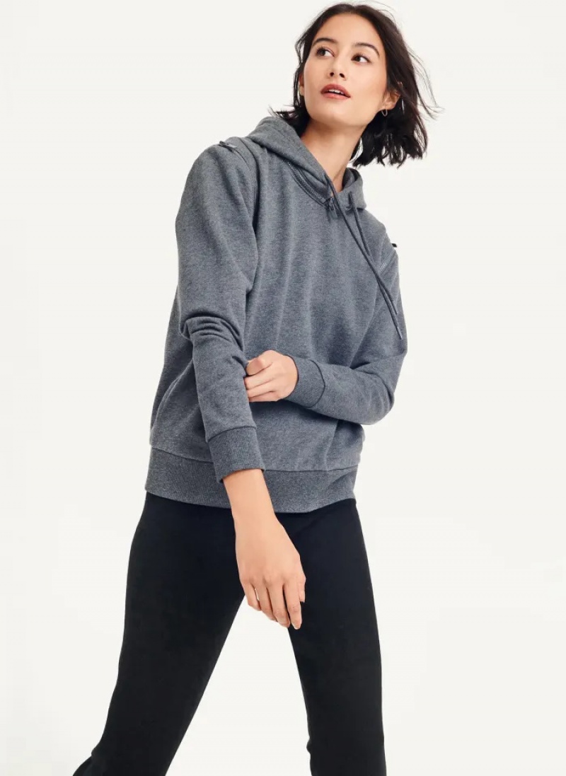 Grey Women\'s Dkny Long Sleeve Zipper Shoulder Sweatshirts | 987ZUVTYS