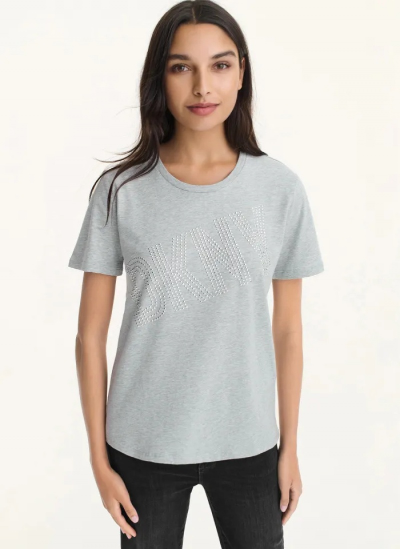 Grey Women\'s Dkny New Rhinestone T Shirts | 419ZNCXDR