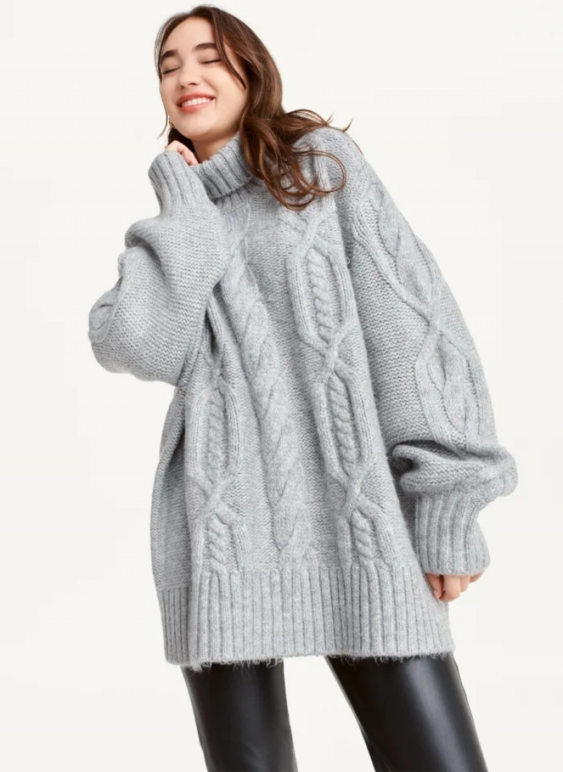 Grey Women's Dkny Oversized Cable Knit Sweaters | 548LNEPSZ