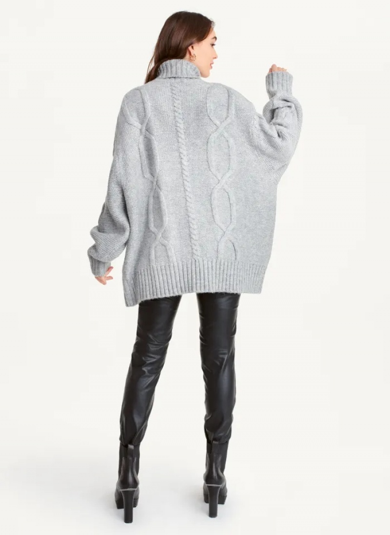 Grey Women's Dkny Oversized Cable Knit Sweaters | 548LNEPSZ