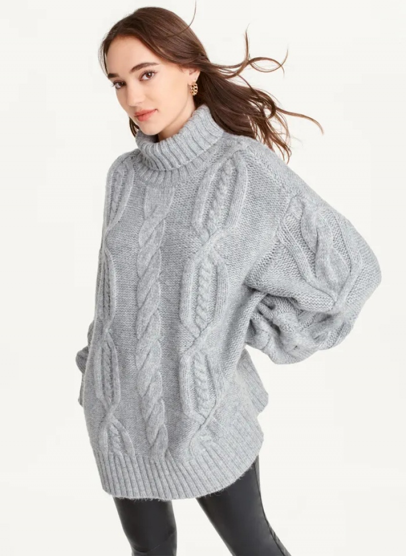 Grey Women\'s Dkny Oversized Cable Knit Sweaters | 548LNEPSZ