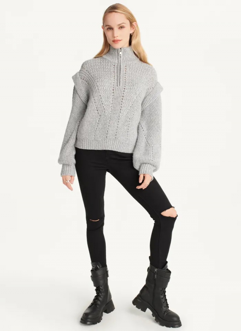 Grey Women's Dkny Quarter Zip Cable Knit Sweaters | 968EDZRUK