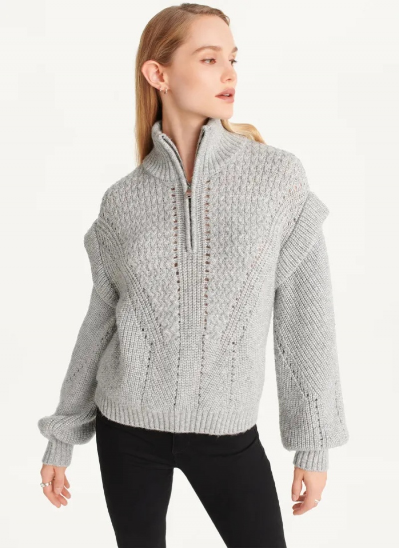 Grey Women\'s Dkny Quarter Zip Cable Knit Sweaters | 968EDZRUK