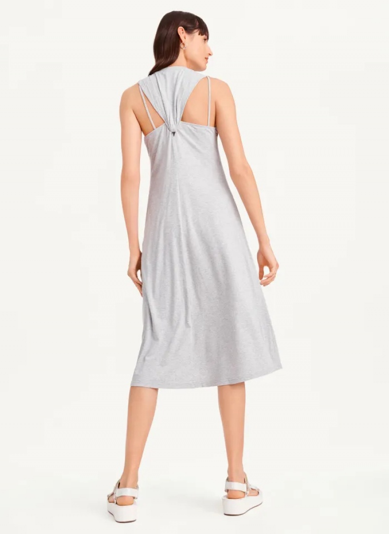 Grey Women's Dkny Sleeveless Scoopneck Twist Racerback Dress | 308HTNBMY
