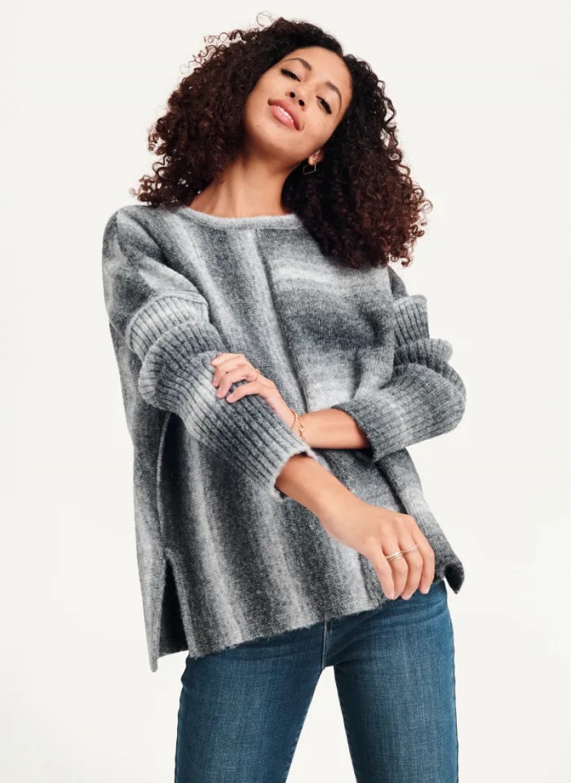 Grey Women's Dkny Striped Oversized Fitted Sleeve Sweaters | 913AXLPTO