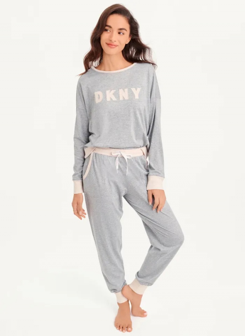 Grey Women's Dkny Top And Jogger Sleep Set | 273DTYLBA