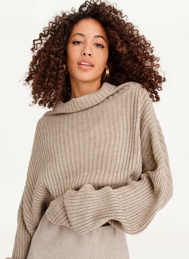 Heather Mushroom Women's Dkny Cropped Turtleneck Sweaters | 728DYKUTW