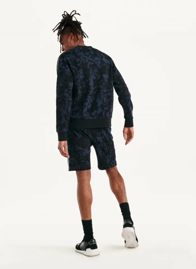 Indigo Men's Dkny Tropical Print French Terry Crewneck Sweaters | 610ZBUPJE