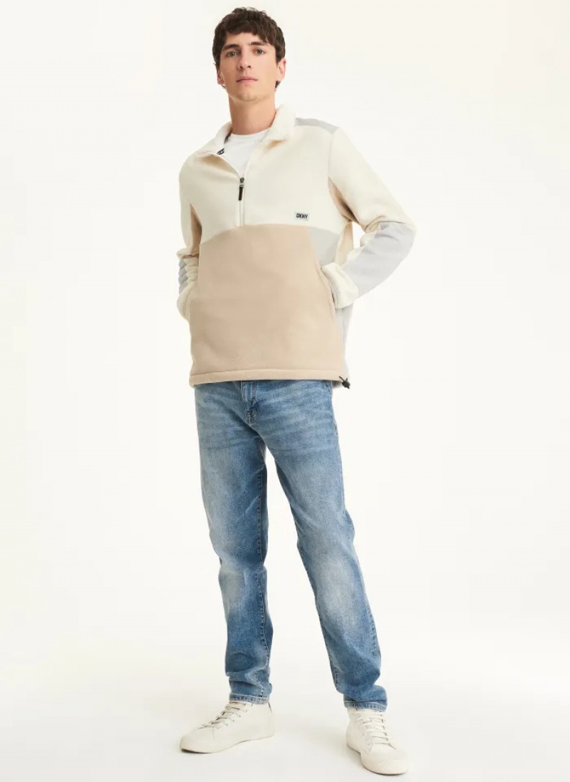 Ivory Combo Men's Dkny Long Sleeve Half Zip Polar Fleece Pullover | 205XWSAOB