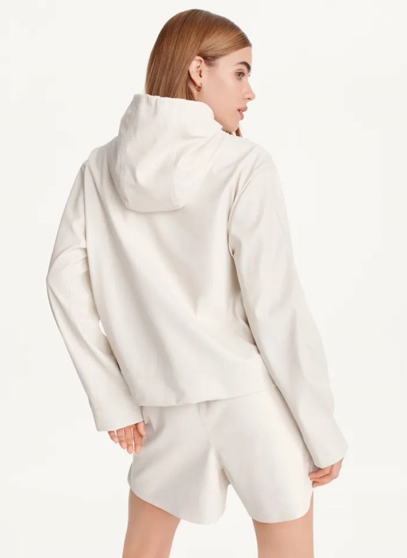 Ivory Women's Dkny Faux Leather Hoodie | 043QKDCLH