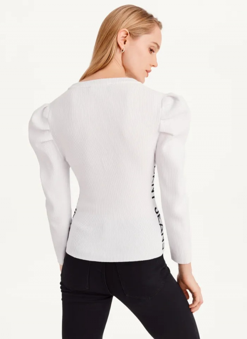 Ivory Women's Dkny Puff Sleeve Sweaters | 896BLNUHZ