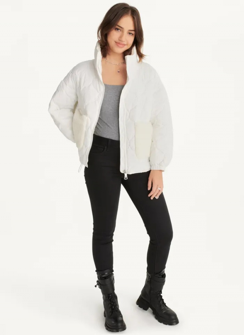 Ivory Women's Dkny Quilted Sherpa Pockets Jacket | 908IGZQSM