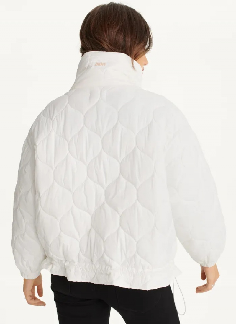 Ivory Women's Dkny Quilted Sherpa Pockets Jacket | 908IGZQSM