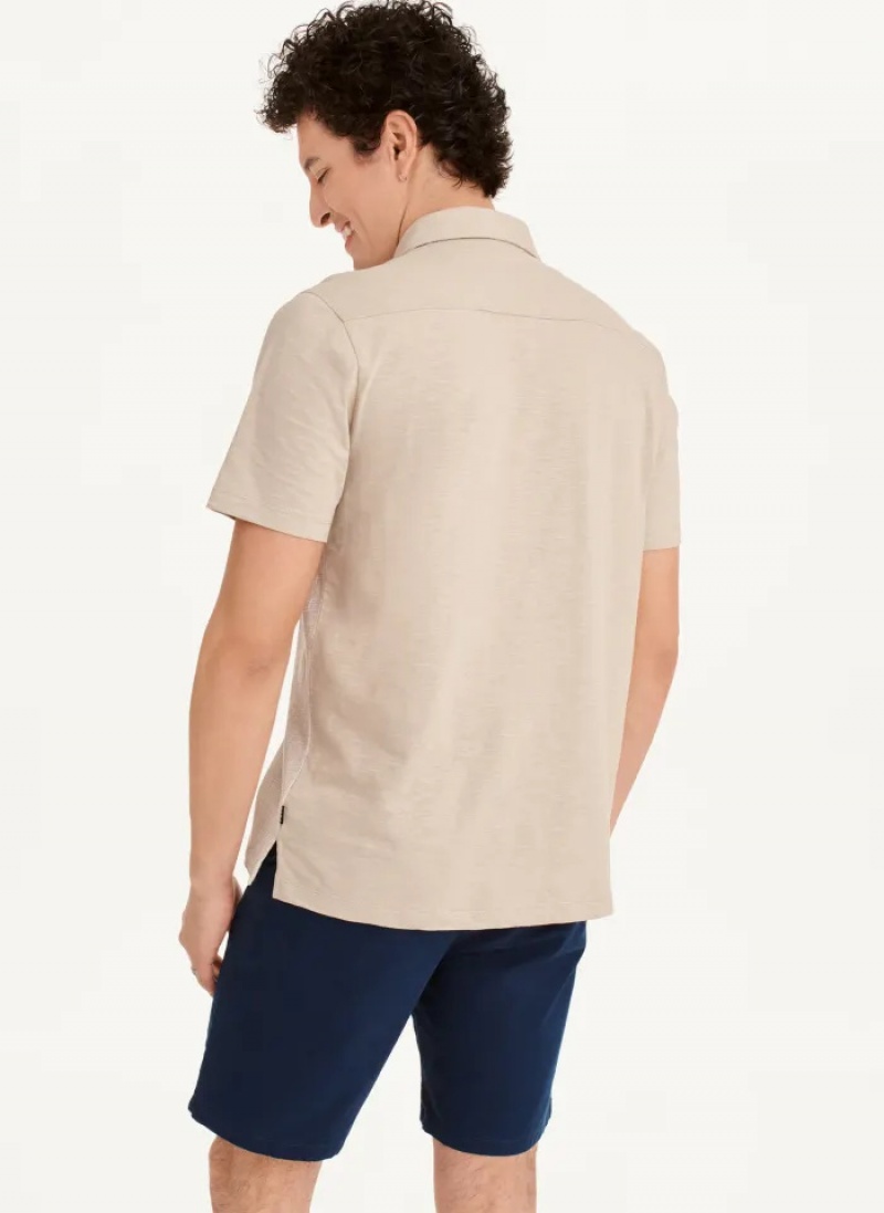 Khaki Men's Dkny Colorblock Plaid Polo Shirts | 564NMJWBS