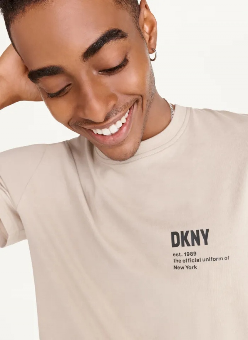 Khaki Men's Dkny Left Chest Logo T Shirts | 923FEBCZD