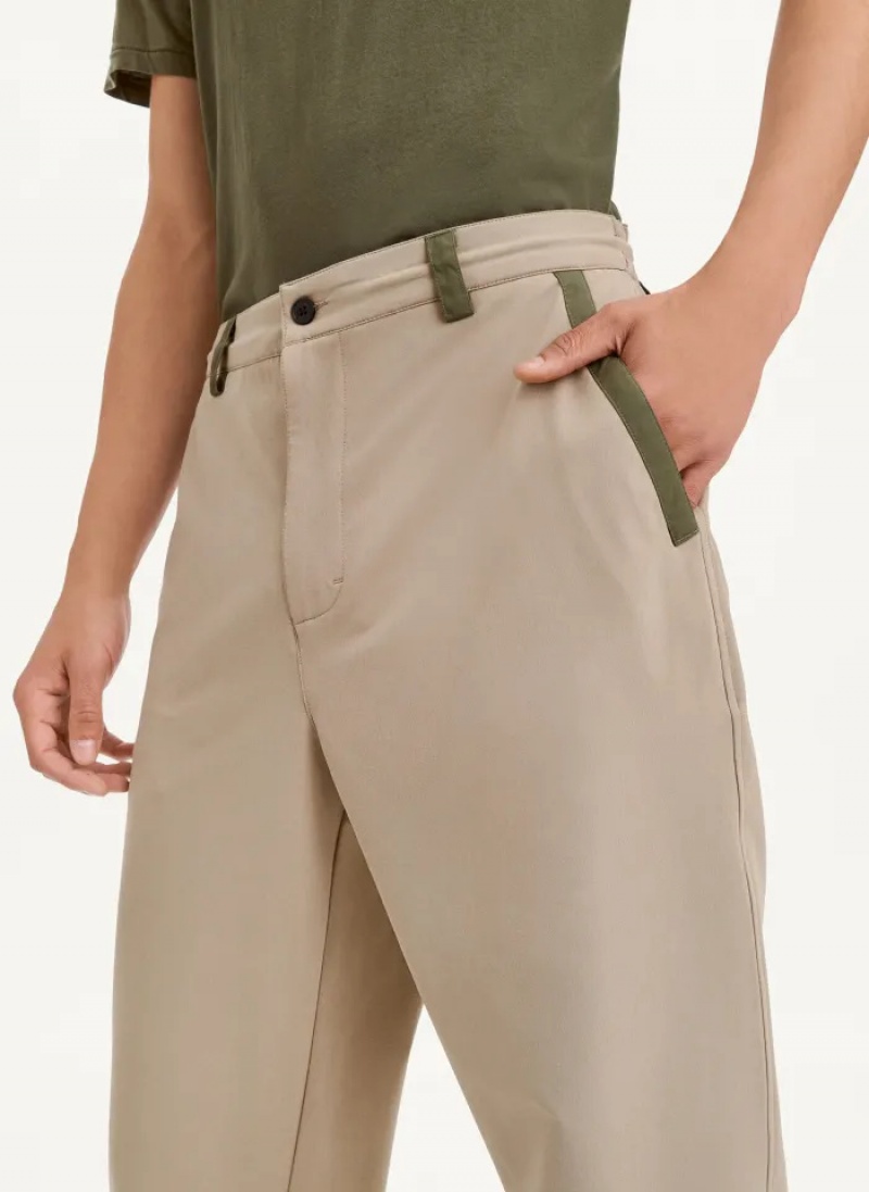Khaki Men's Dkny Olive Trim Elastic Waist Pants | 012WFTUAQ